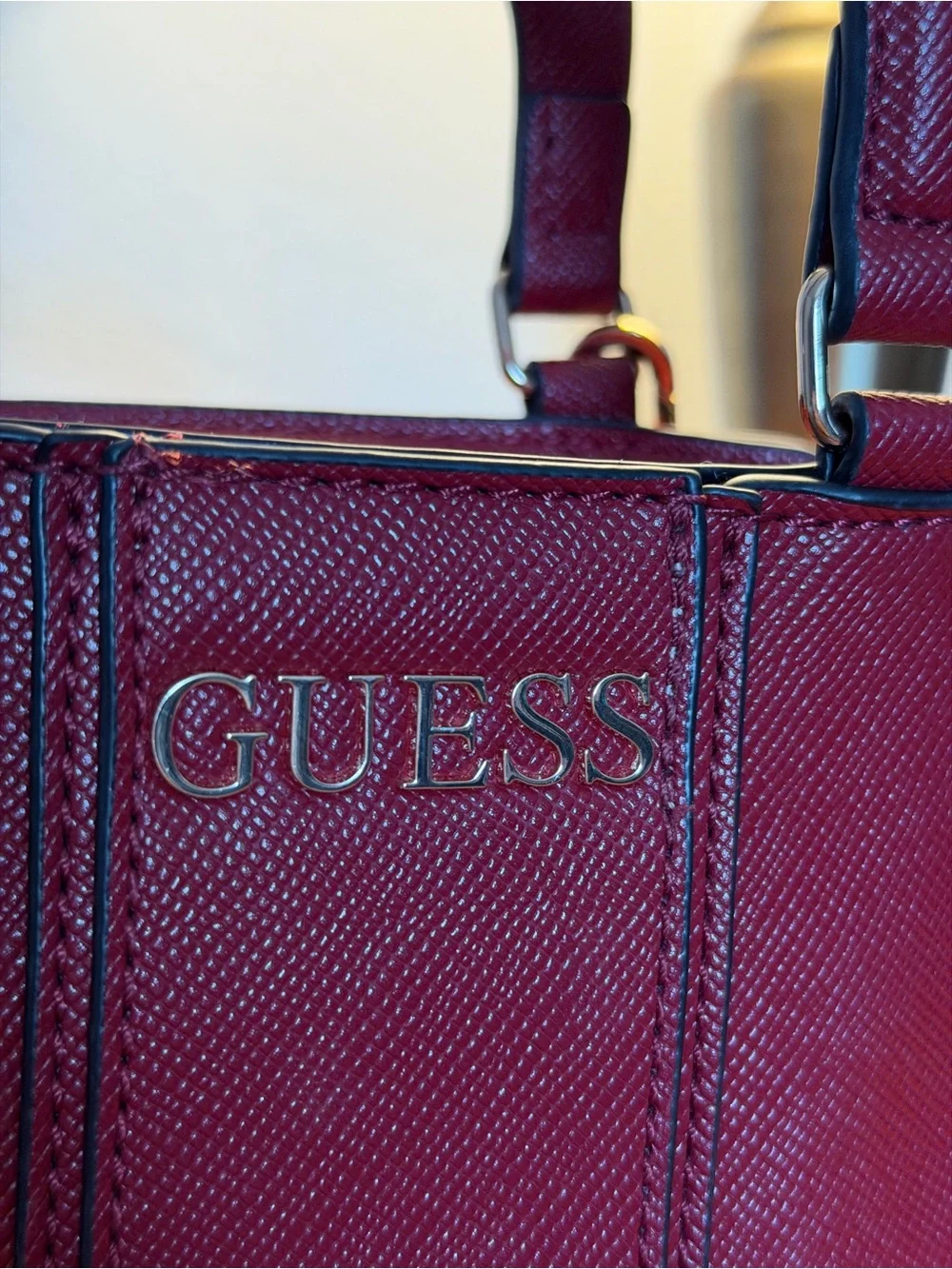GUESS Burgundy Mini Satchel Crossbody Bag with Adjustable Strap